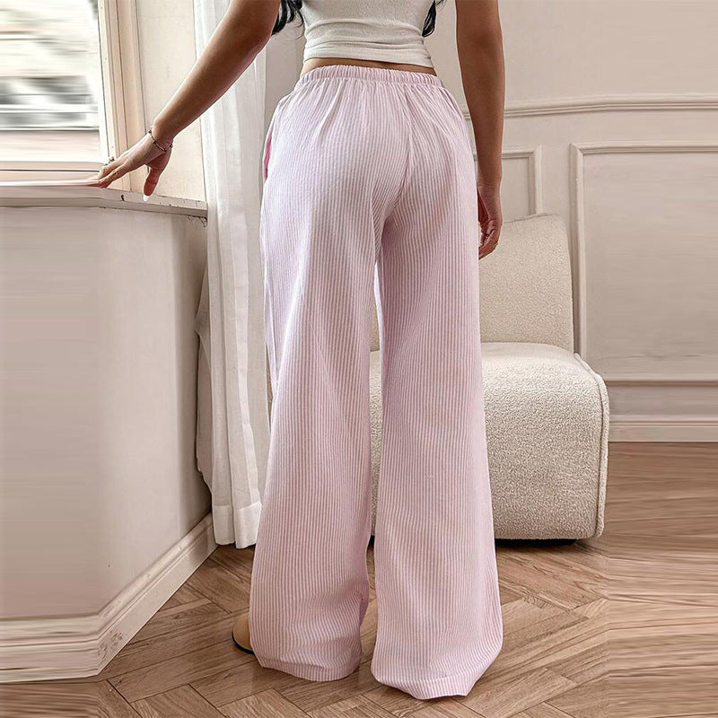 Women's Versatile Solid Color Striped Casual Wide Leg Pants