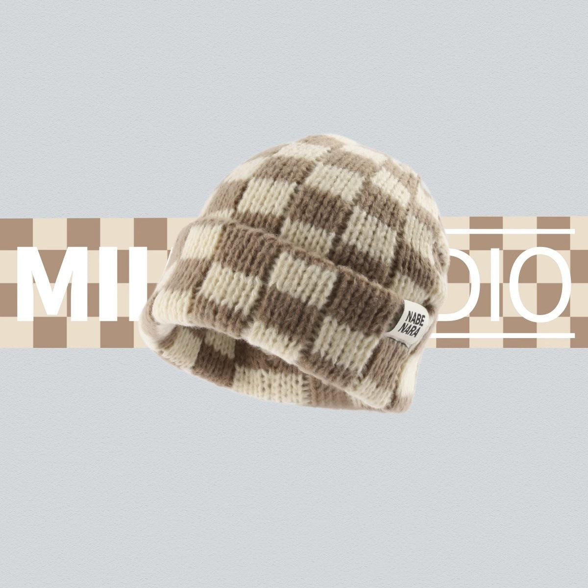 Autumn And Winter Warm Contrast Color Chessboard Plaid Woolen Cap
