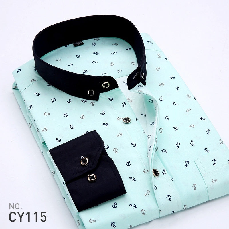 Men's Printed Long-sleeved Shirt Korean Style