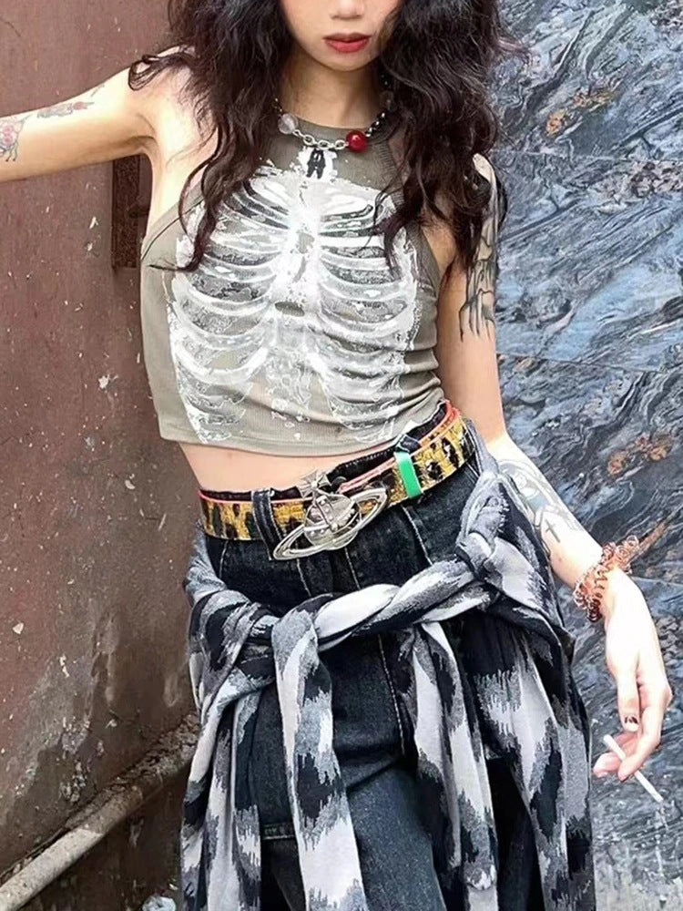 Printed Sleeveless Tank Top Goes With A Hottie Short T-shirt