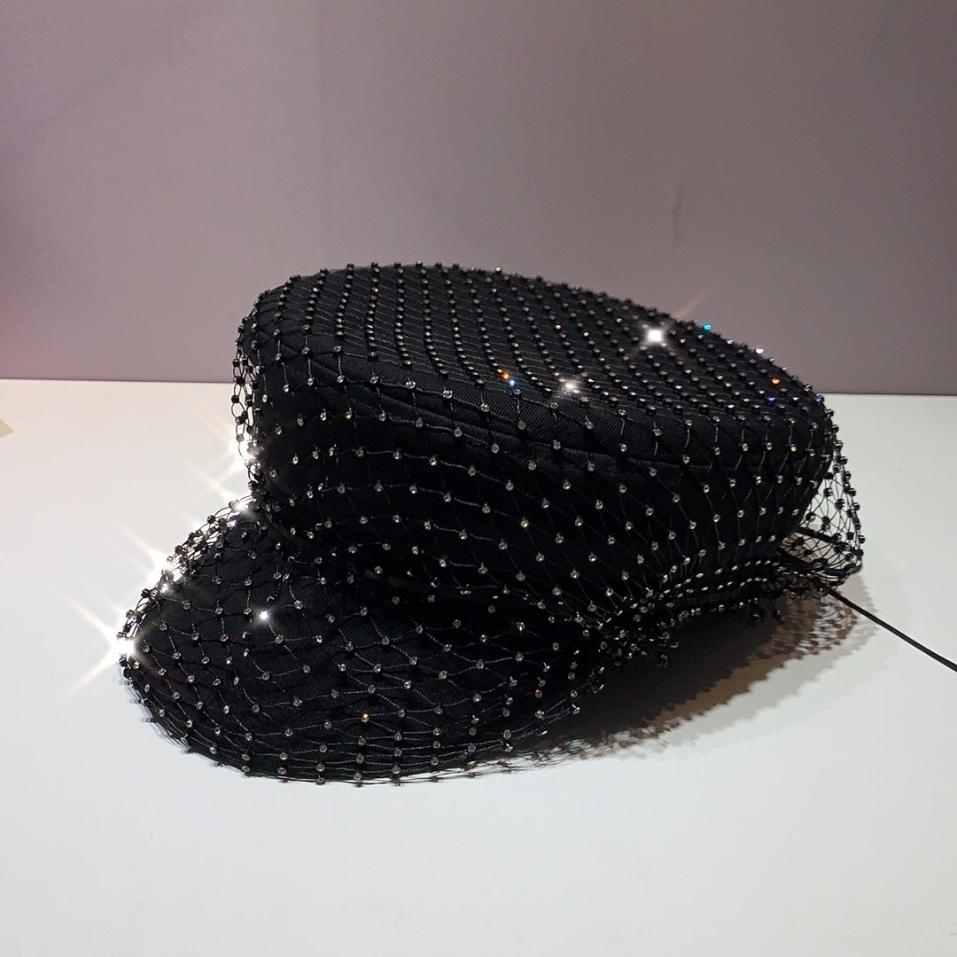 Heavy Embroidery Hot Drilling Mesh Black Navy Hat