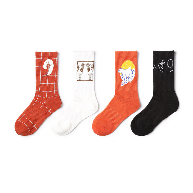 Medium Tube Cartoon Pattern Women's Cotton Socks