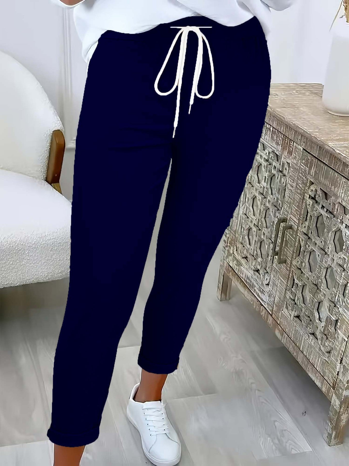 Women's Fashion Belt Lace Up Casual Trousers