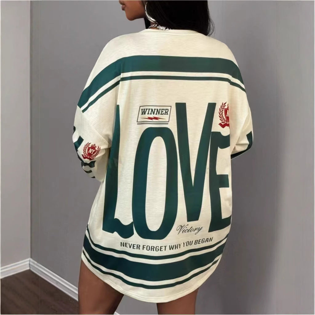 Dame Lazy Løs Afslappet Print Bogstav Stemning Langærmet