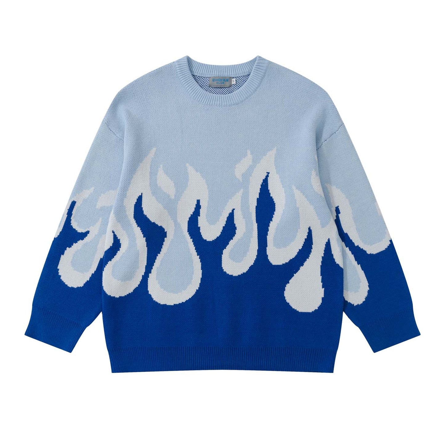 Jacquardstrikket trøje med flammerund hals Løs hiphop-casual sweater