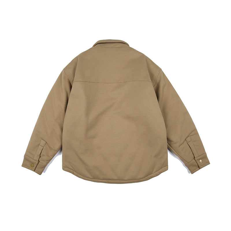 Double Pocket Solid Color Cotton Shirt Men's Warm Jacket