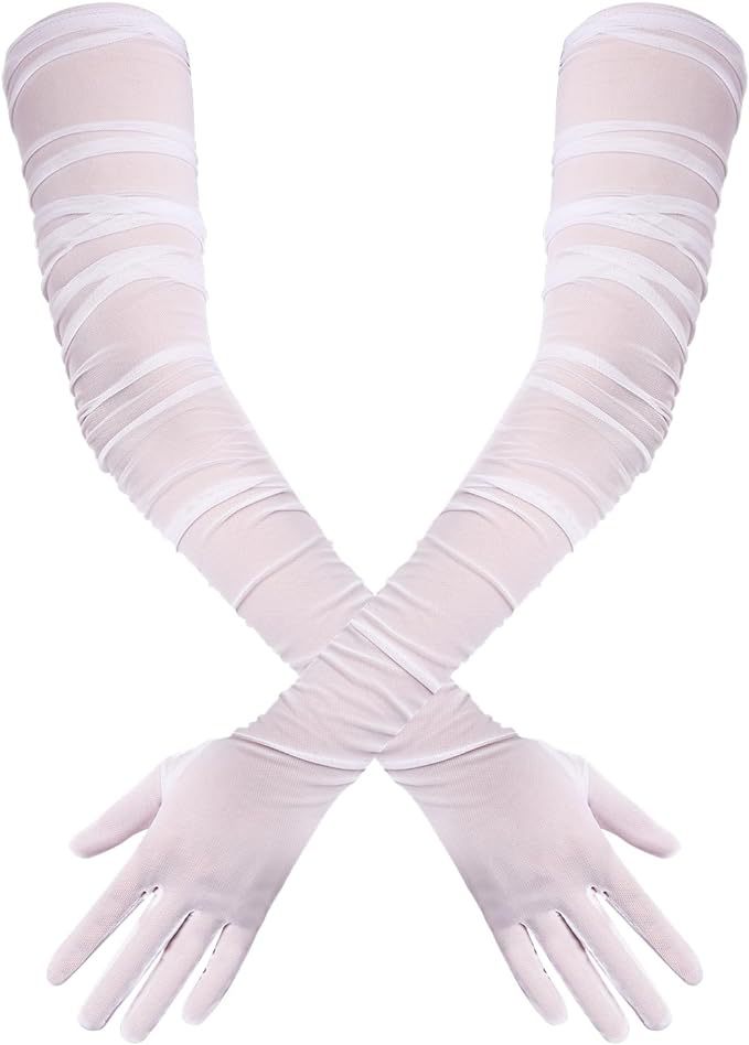 Women's Elegant Long Opera Gloves Mesh Gauze