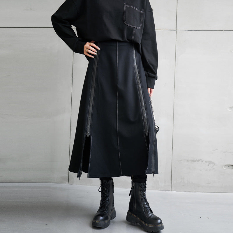 Womens Mid-Length Asymmetrical A-Line Skirt