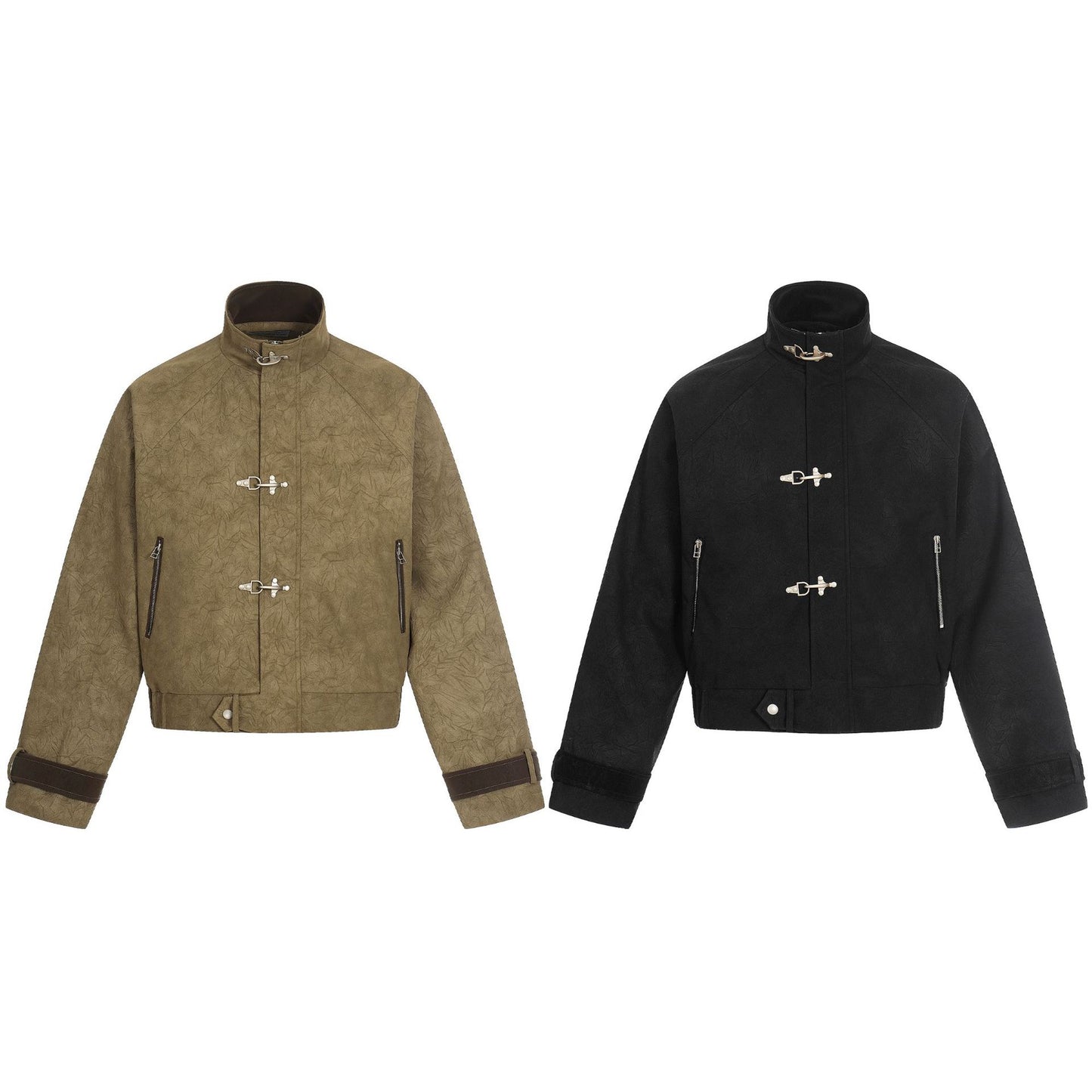 Retro Airplane-buckle Stand-up Collar Short Casual Jacket