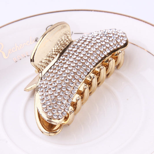 Simple Electroplated Pearl Rhinestone Moon Clip Ingot Claw Medium Plastic Grip