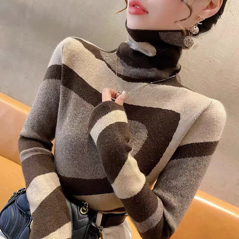 Women's Turtleneck Contrast Color Sweater
