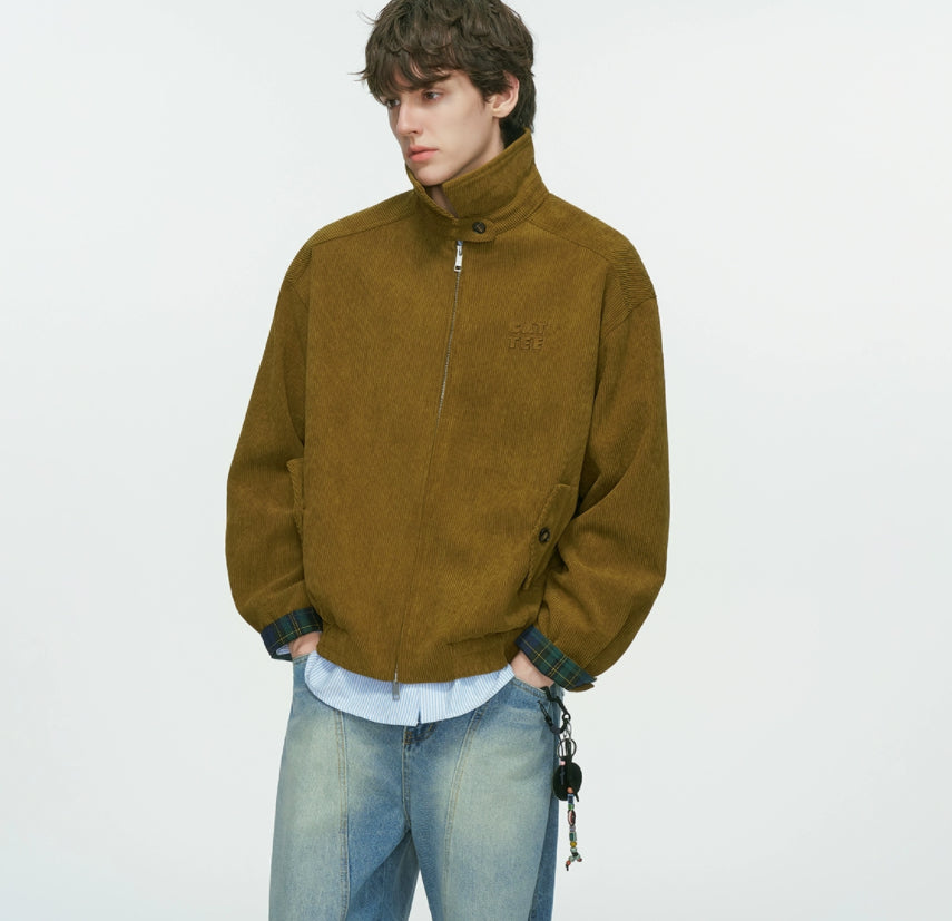 American Retro Barn Style Corduroy Stand Up Collar Jacket