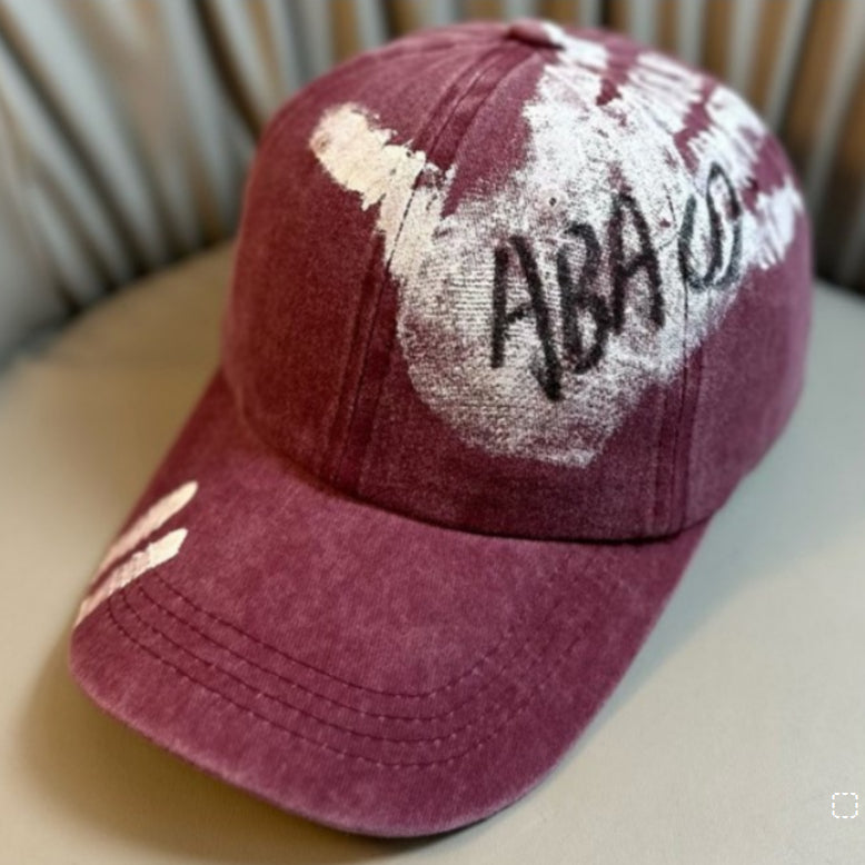 Korean Style Graffiti ABACD English Letters Retro Washed Baseball Cap Female Soft Top Trendy