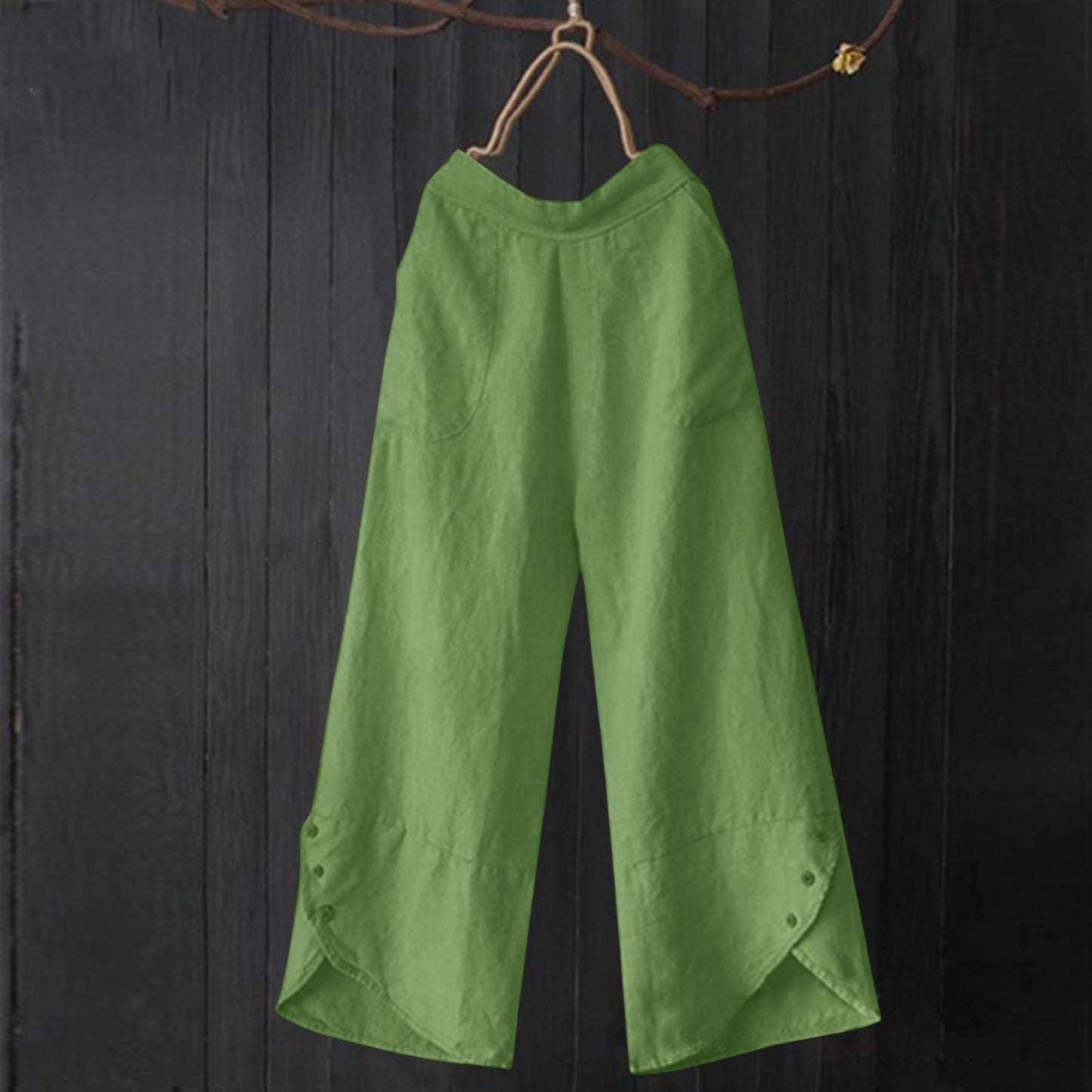 High Waist Plus Size Loose Pockets Button Women's Casual Pants