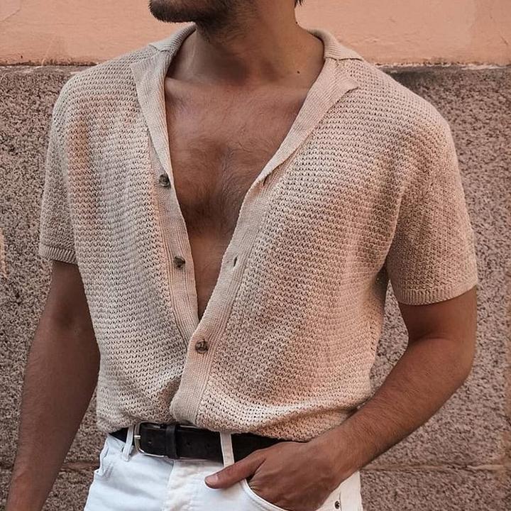 Men's Lapel Short Sleeved Sweater Thin Short Sleeved Sweater T Shirt