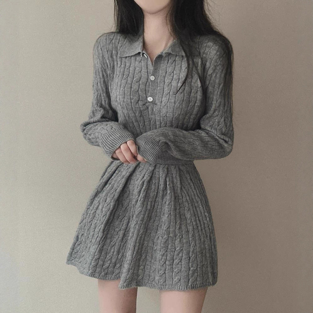 Cute Knitted Sweater Pleated Skirt Slimming Slim Fit Suit