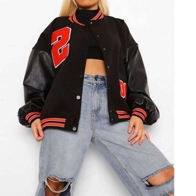 Fashion Letter Embroidery Hip-hop Fleece Leather Jacket