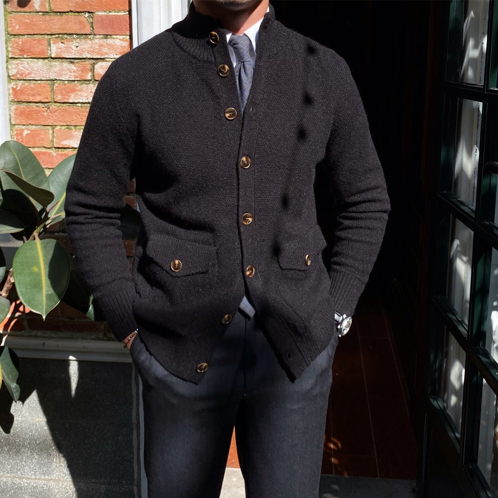 Warm Single-breasted Knitted Cardigan Coat Stand Collar Sweater