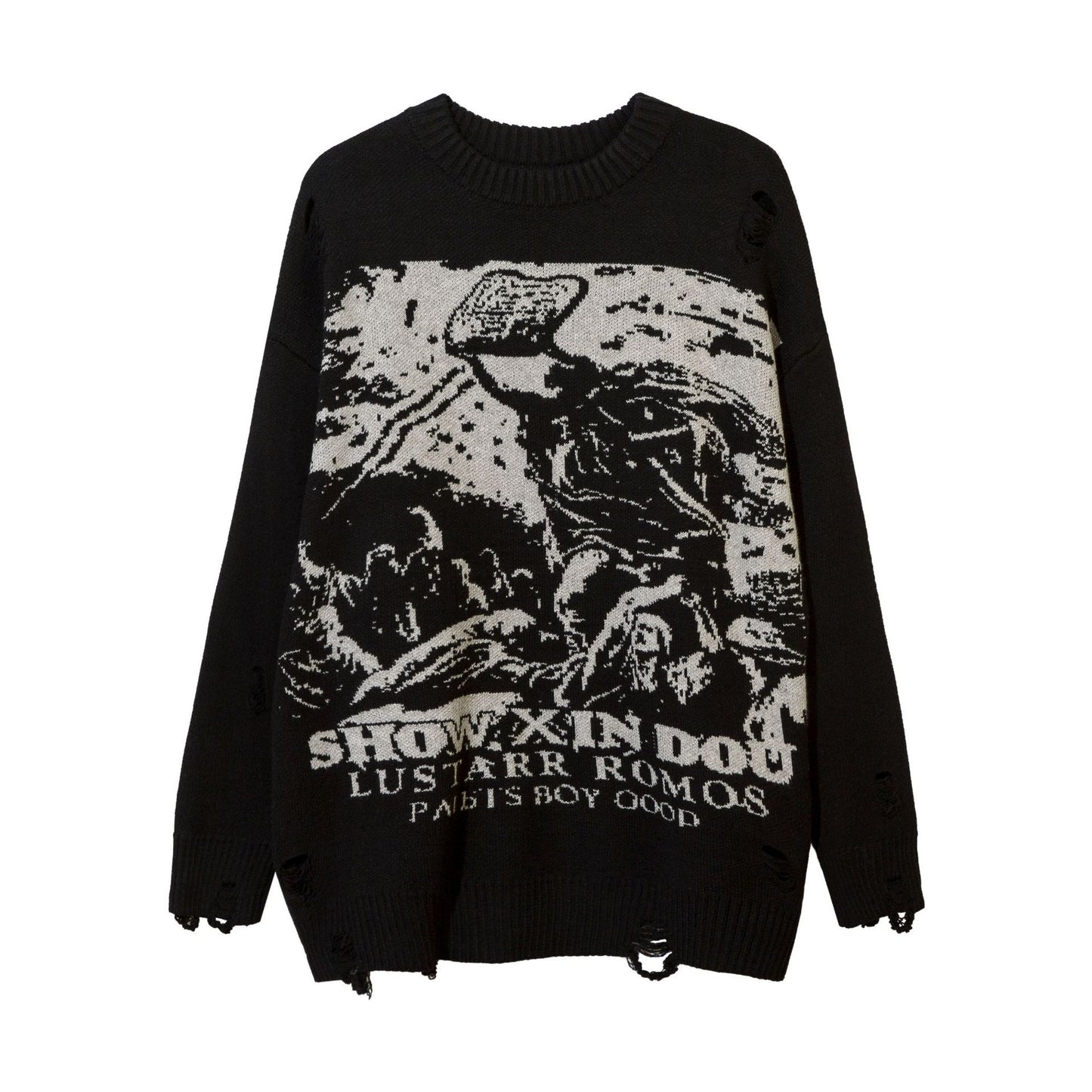 Lazy Style Interesting Design Sense Street Hip Hop Hiphop Couple Ripped Sweater