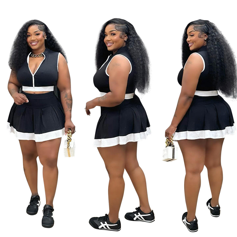 European And American New Sleeveless Zipper Top With Skirt Outfit