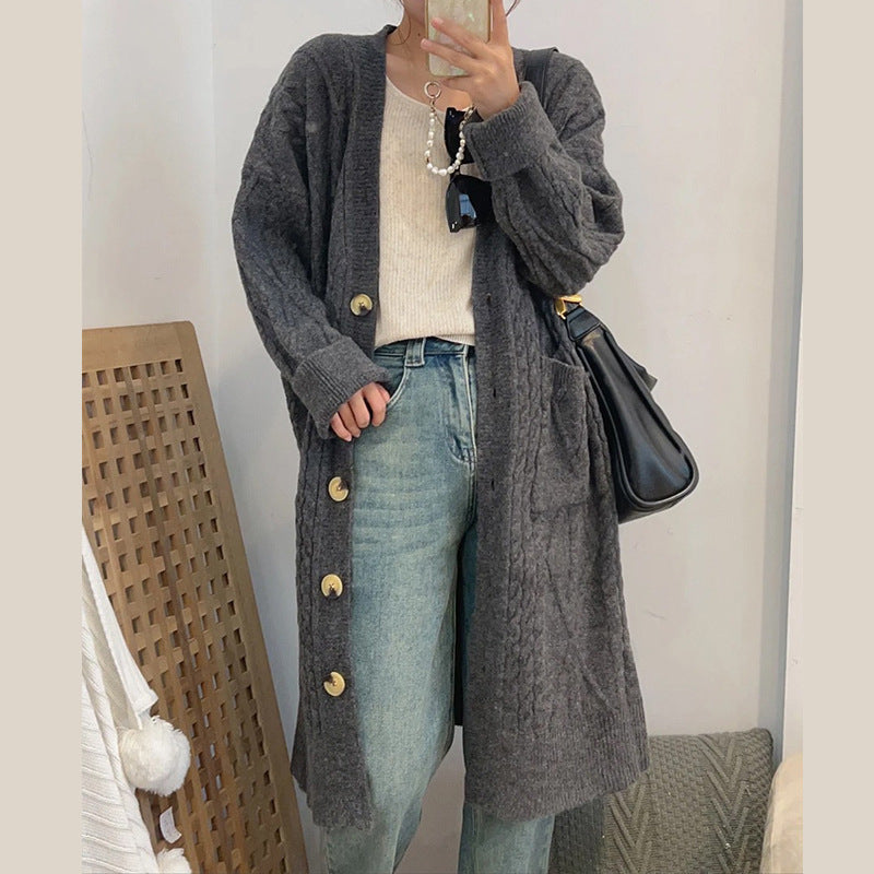 Women's Twist Knitted Cardigan Autumn And Winter Lazy Style Sweater Coat
