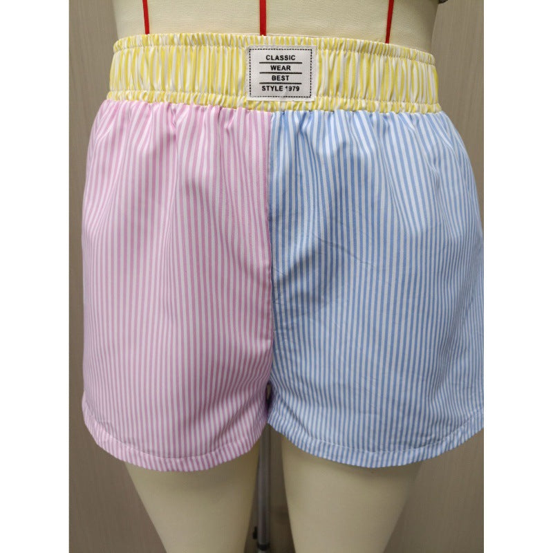 Women's Mixed Color Stripe High Waist Casual Wide Leg Pants