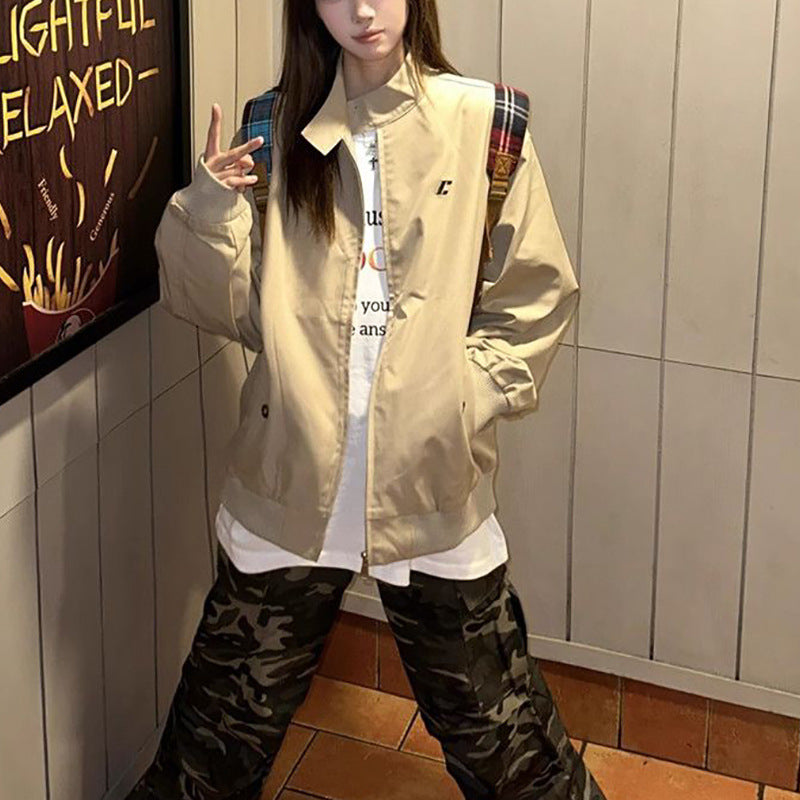 Loose And Versatile Couple's Khaki Workwear Jacket