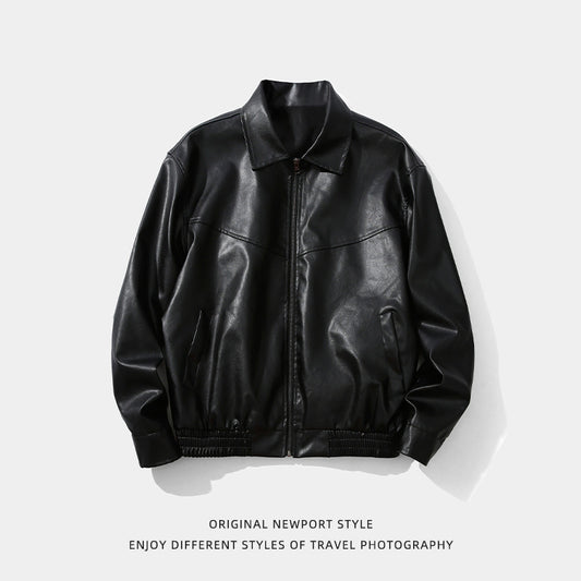 American Black Leather Coat Coat Men's And Women's Same Retro