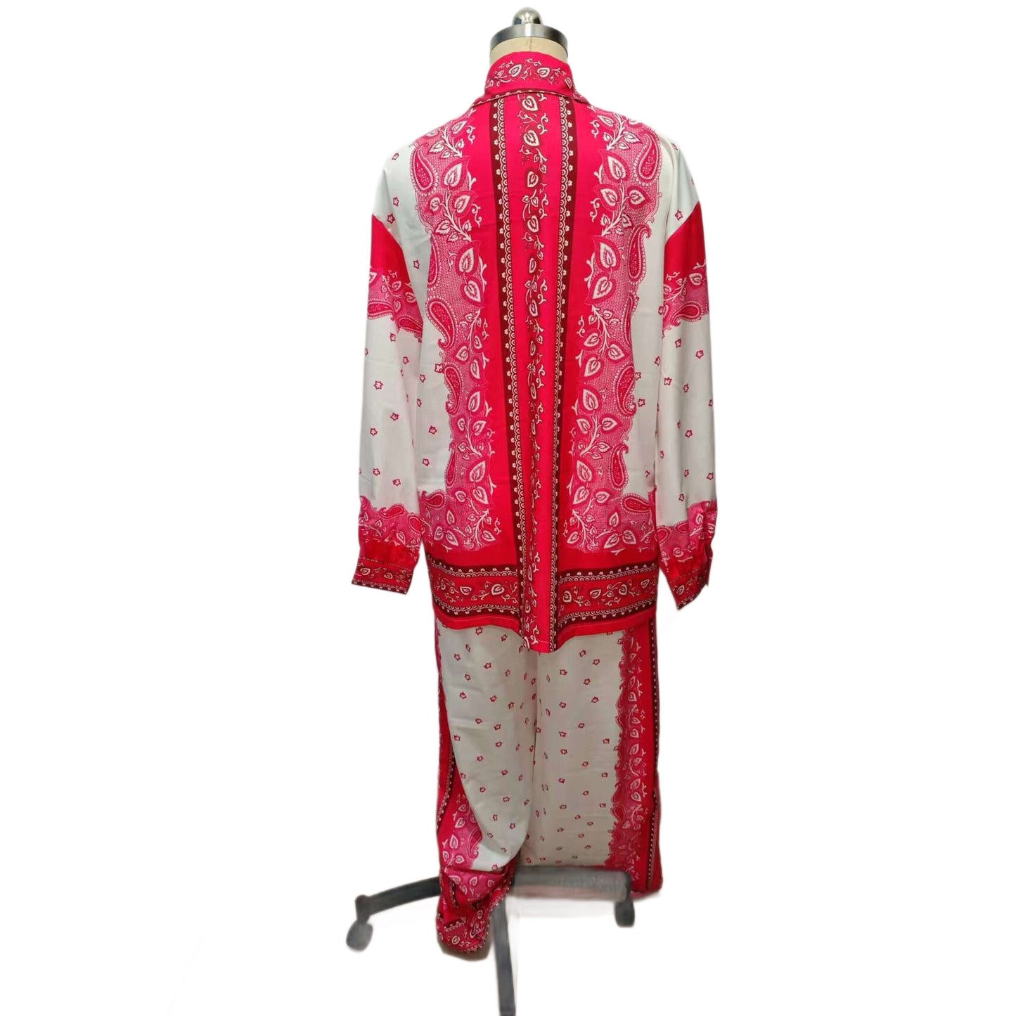 Jacquard Casual Set Womens Printed Wide-Leg Pants Two-Piece Set