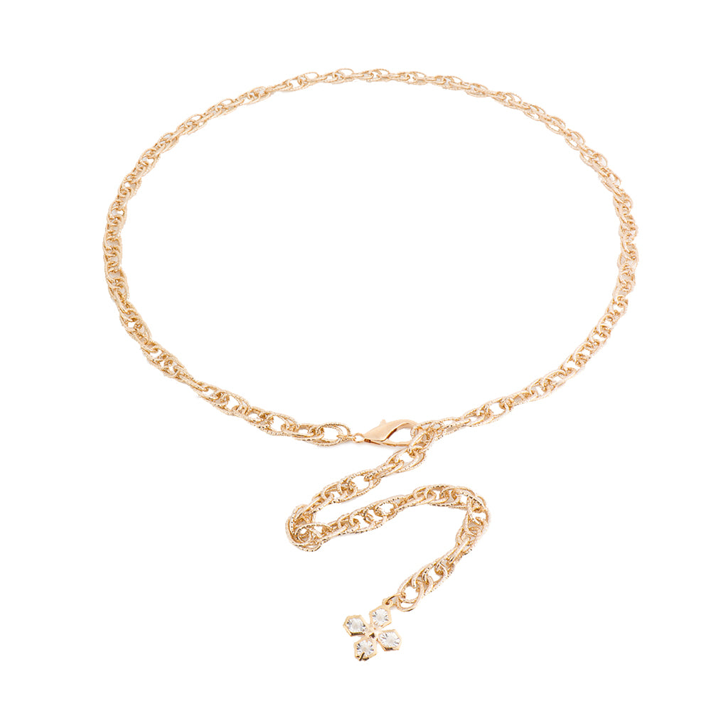 Ladies Waist Chain Decorative Dress Winding Chain Rhinestone Flower Pendant Hollow Metal Chain Summer Versatile Europe And America