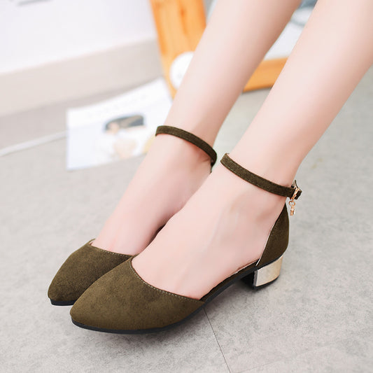 Baotou Mid-heel Sandals With A Buckle And Pointed Toe Thick-heeled Women's Sandals