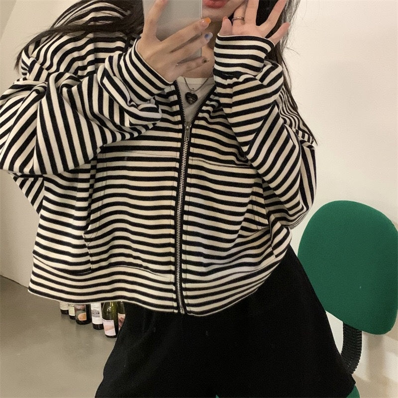 Striped Versatile Loose Fitting Laid Back Hoodie