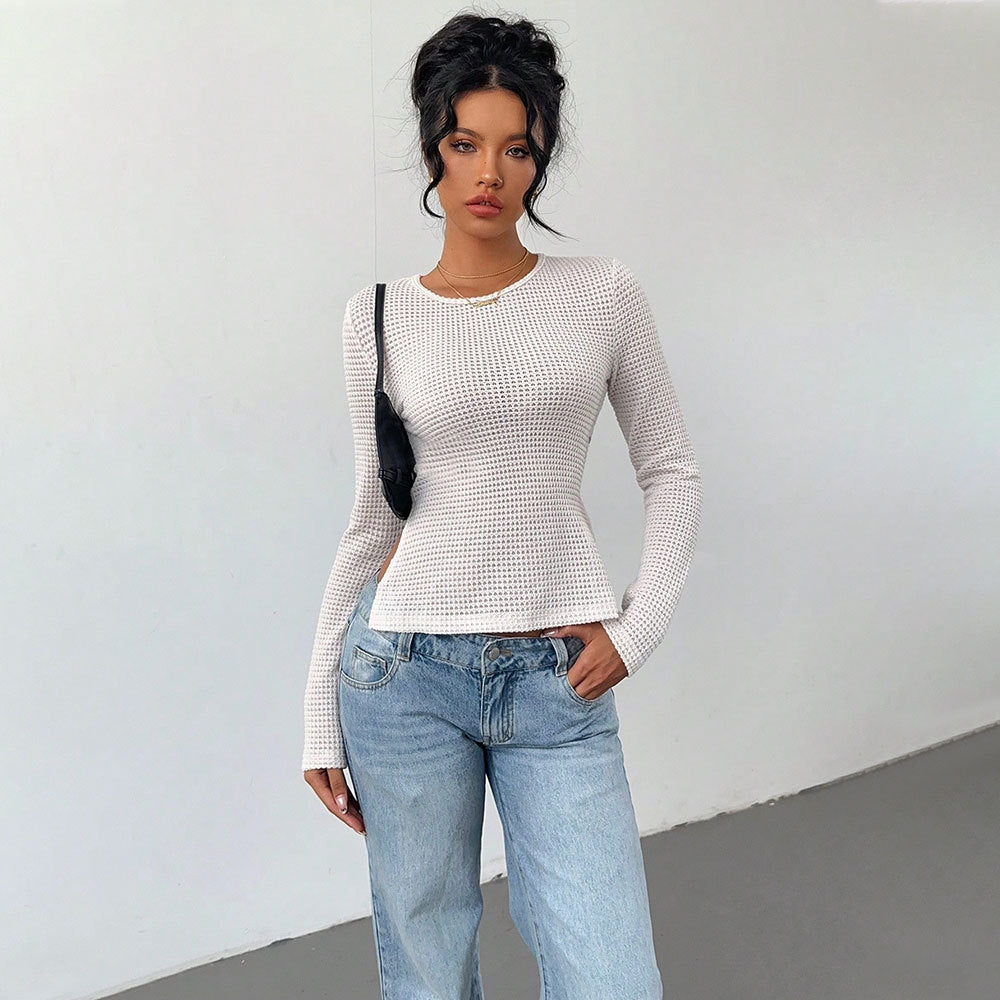 Waist-baring Belt-detailed Slim-fit Long-sleeve Top