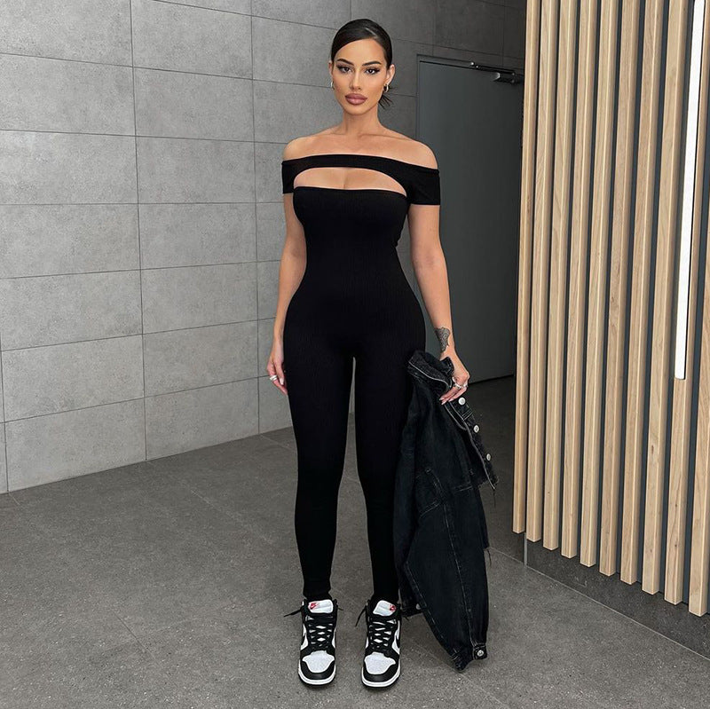 Off-shoulder Short Sleeve Exercise Casual Pants Jumpsuit