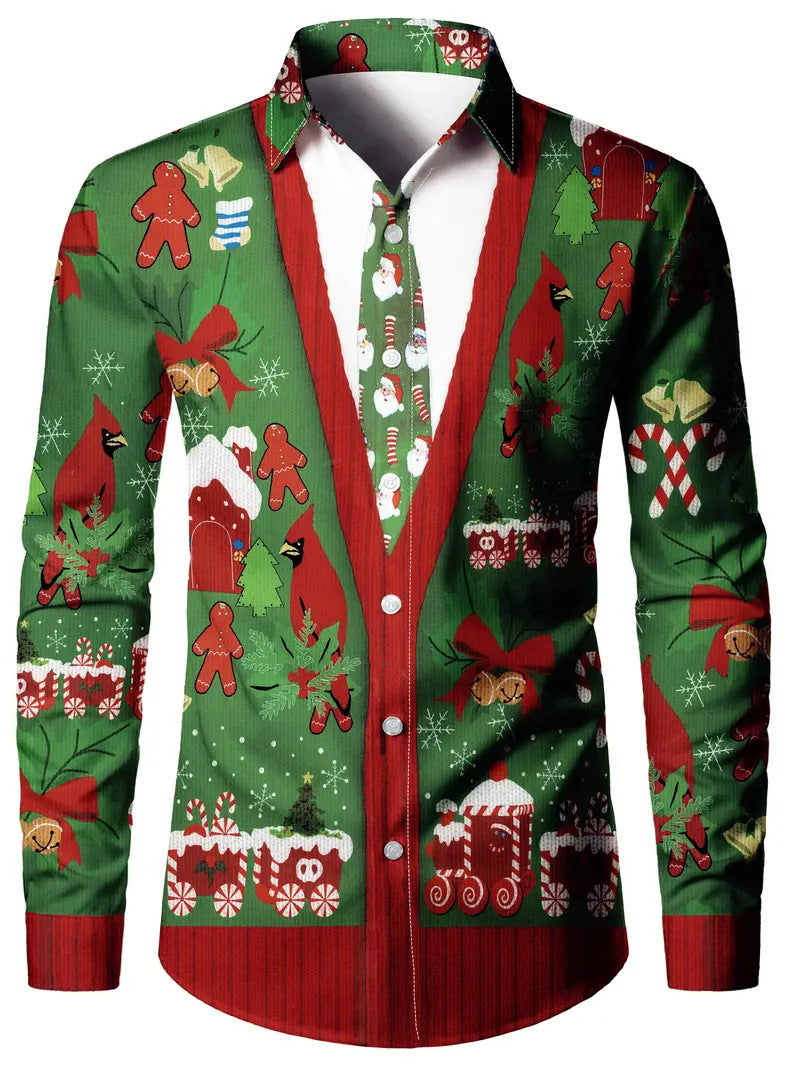 Fashion Men's False Two Pieces Digital Printing Shirt