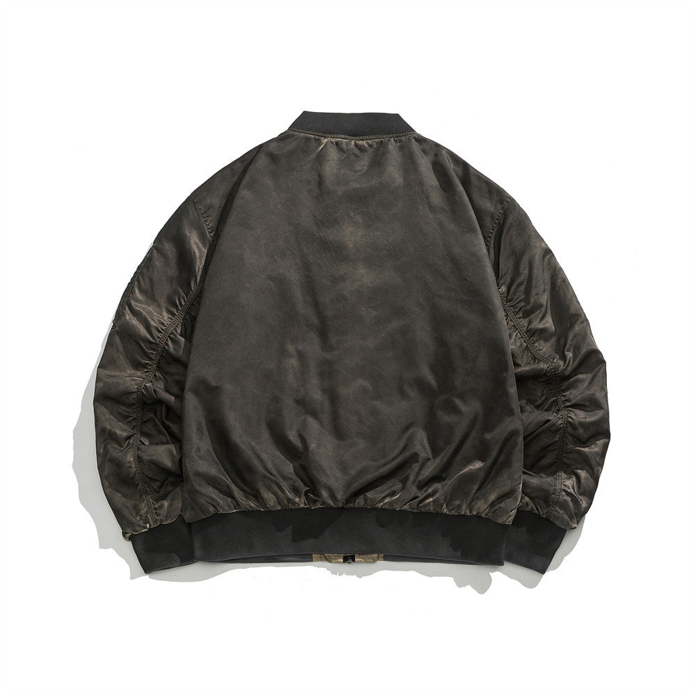 Spray Painting Waste Soil Wind Distressed Dirty Baseball Uniform Jacket For Men
