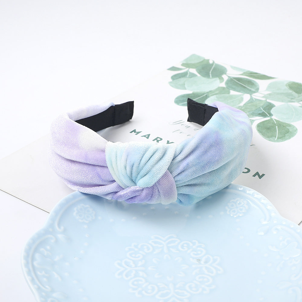 Fabric Headband Tie-dyed Velvet Knotted Headband Thickened