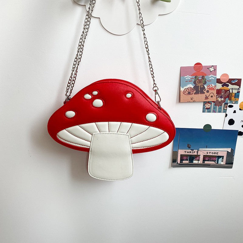 Cute Mushroom Bag Personality Cartoon Bag Chain Contrast Color Stitching Shoulder Bag