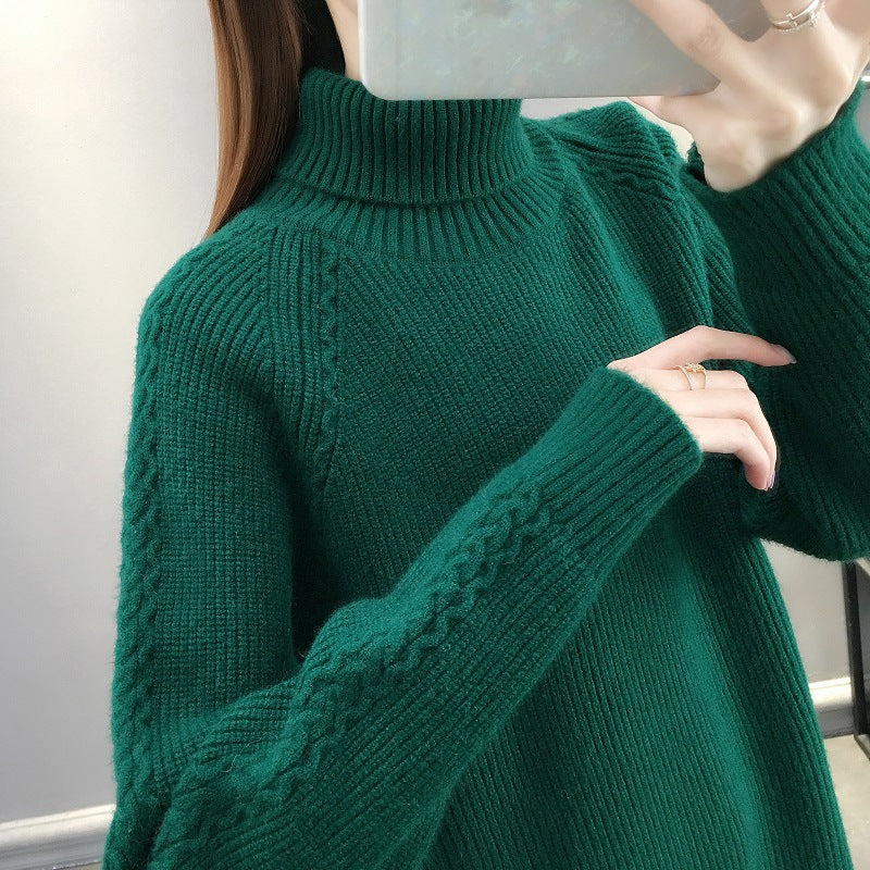 Hemp Pattern High Neck Thickened Keep Warm Inner Match Sweater Knitted Bottoming Shirt Long Sleeve
