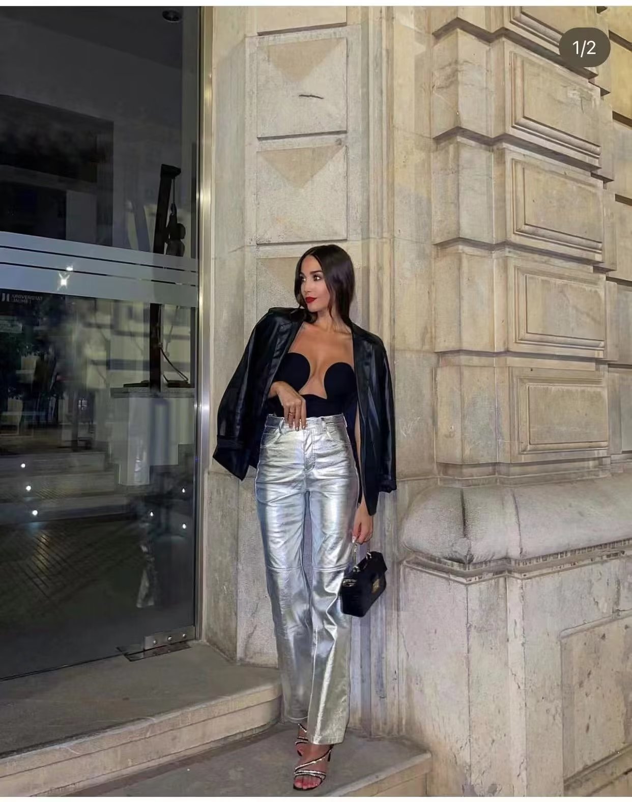 Women's High Waist Straight Casual Wide Leg Leather Pants