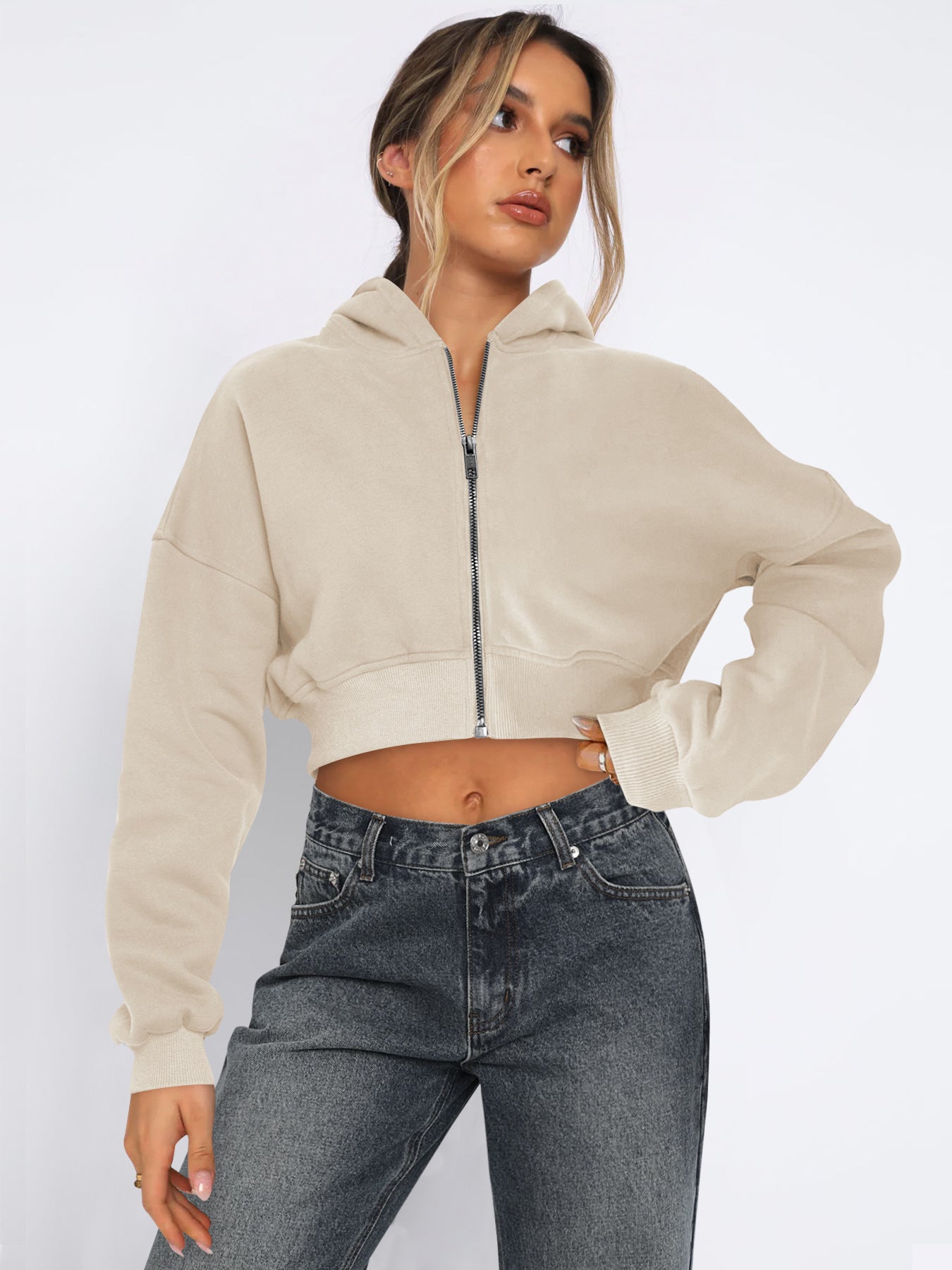 Long Sleeve Fleece Zipper Cardigan Hoodie Casual Jacket