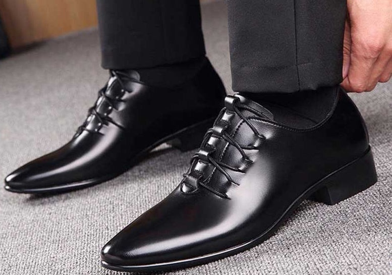 Sorte åndbare business casual lædersko til mænd
