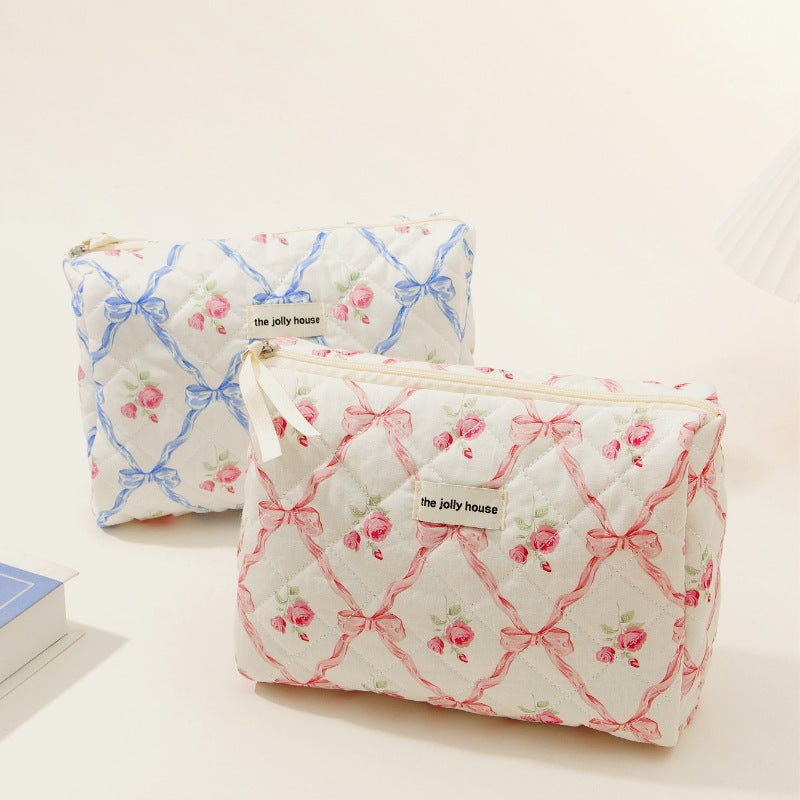 Bow Cotton Makeup Bag Ins Large Capacity Storage Wash Bag Good-looking Portable