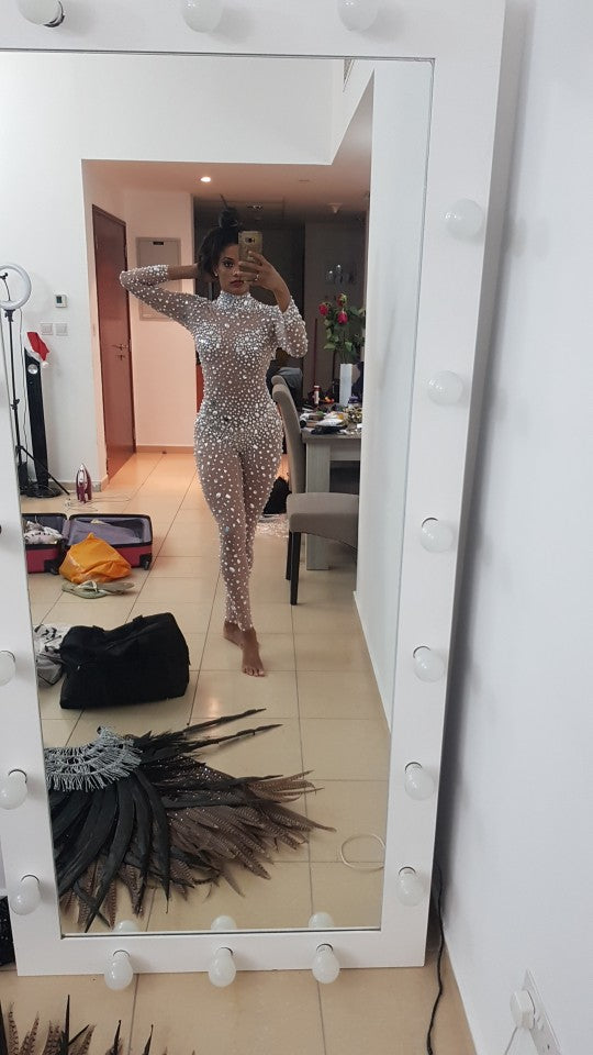 Diamant Jumpsuit Paillet Slim Fit Lange Ærmer