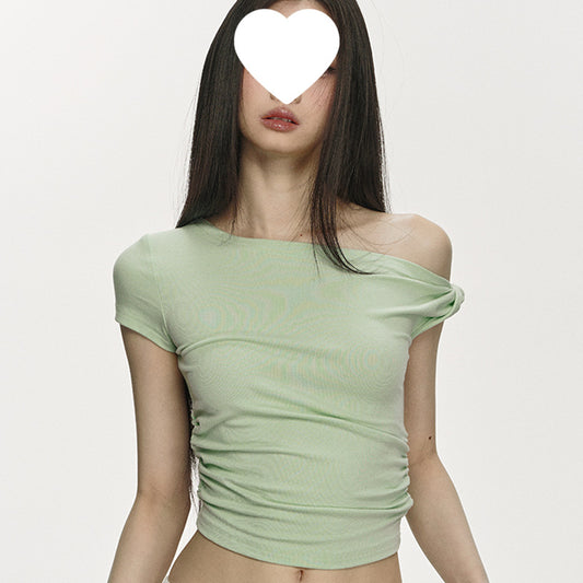Pure Desire Style Short Cotton Short Sleeve Slim Slimming Sense Of Design Top For Women