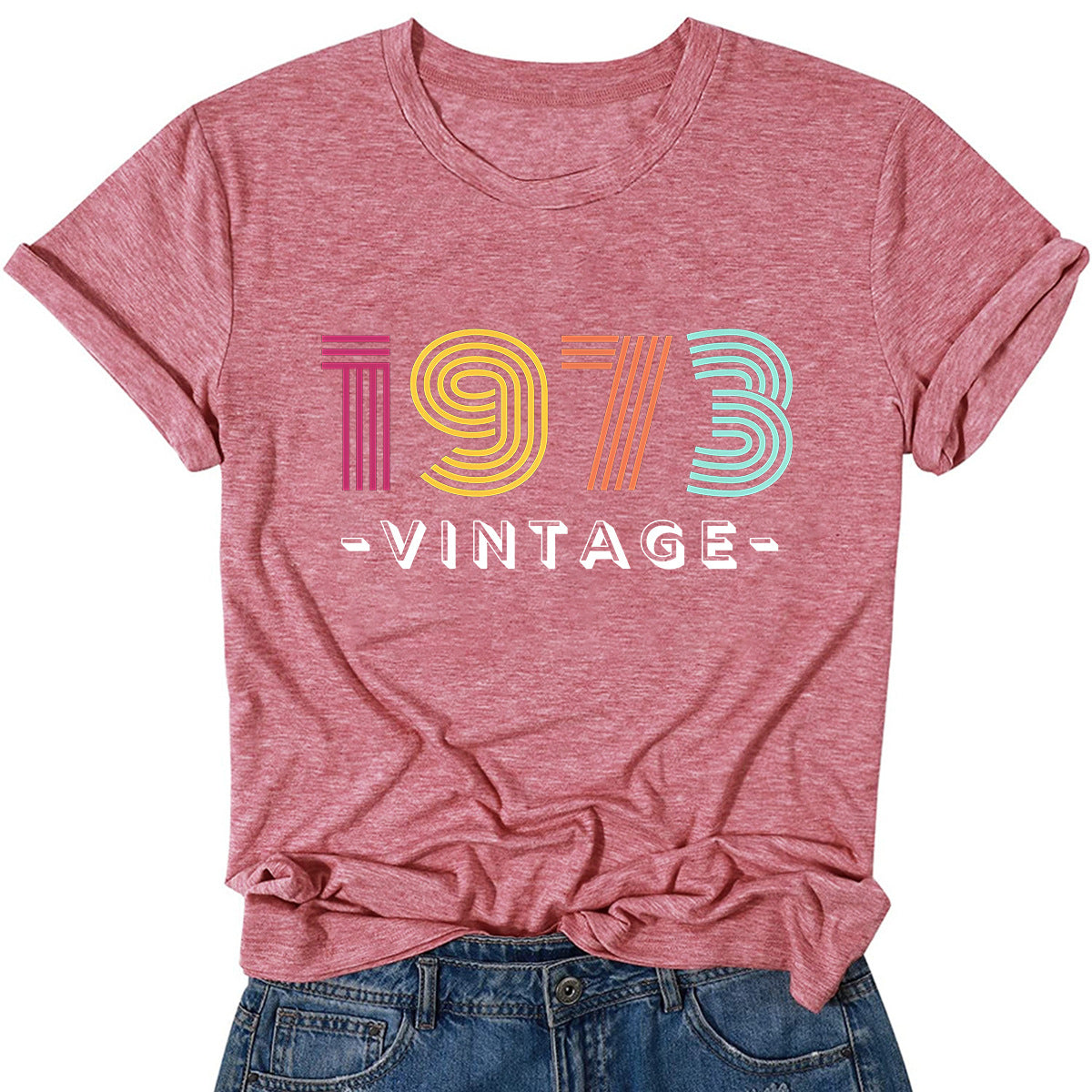 Women's Creative Loose Casual Letter Print 1973 VINTAGE Round Neck Short-sleeved T-shirt