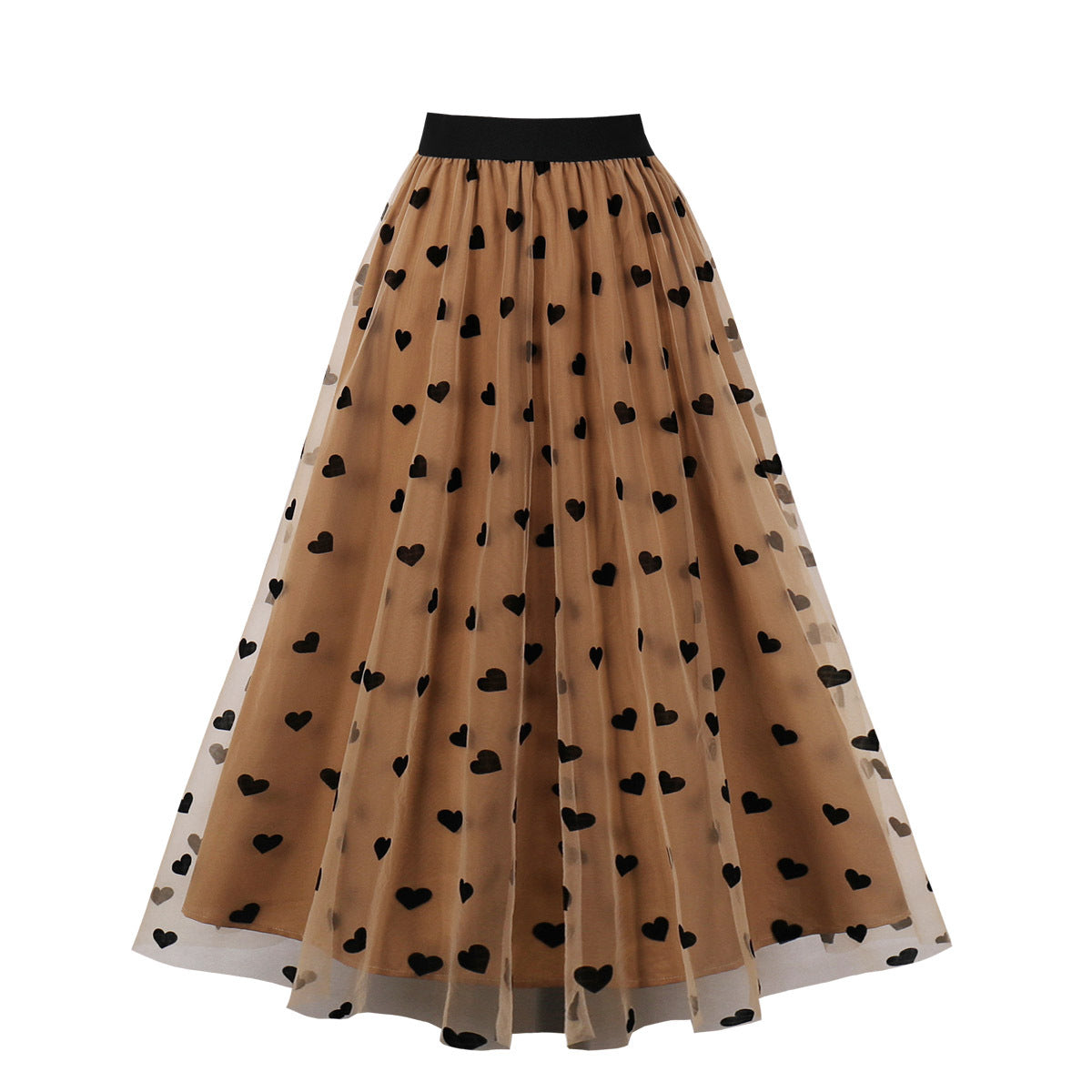 Big Heart-shaped Midi Dress With A Voluminous Skirt And Flocked Fabric
