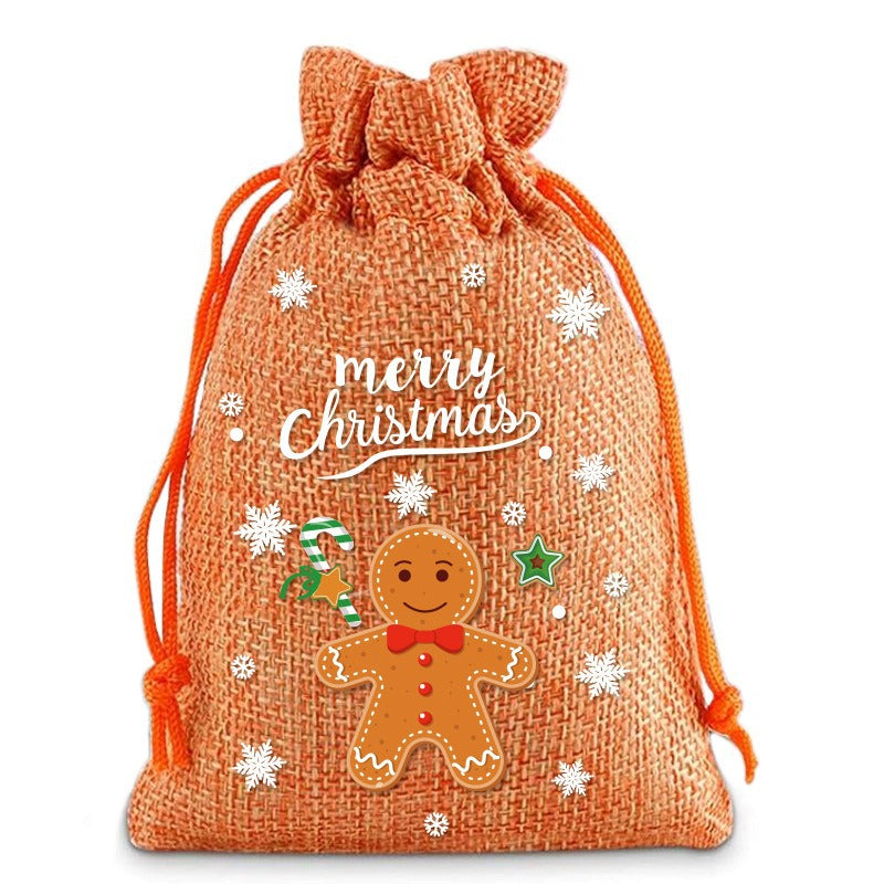 Christmas Linen Drawstring Bag