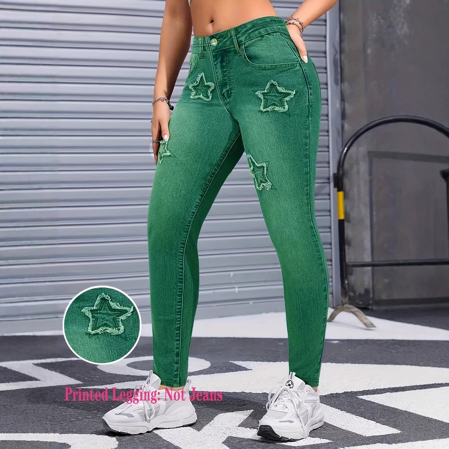 Womens Denim-Style Star Pants  Bootcut Leggings