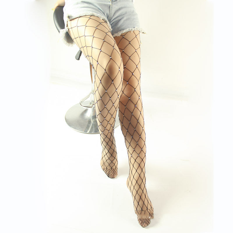 Fishing Net Big Mesh White Diamond Point Drill Hot Water Pantyhose